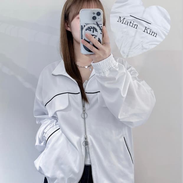 마땡킴 빅로고 화이트 투웨이 트랙탑