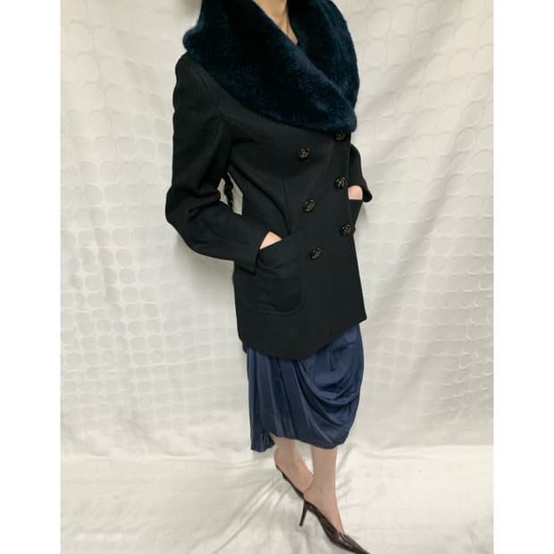 비비안웨스트우드 블루 퍼 트리밍 울 코트