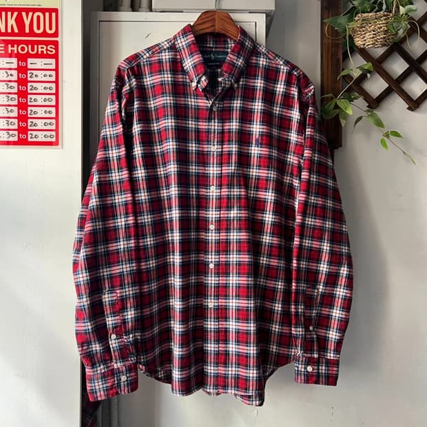 [L]폴로 랄프로렌 CLASSIC FIT 레드 타탄체크 옥스포드 셔츠