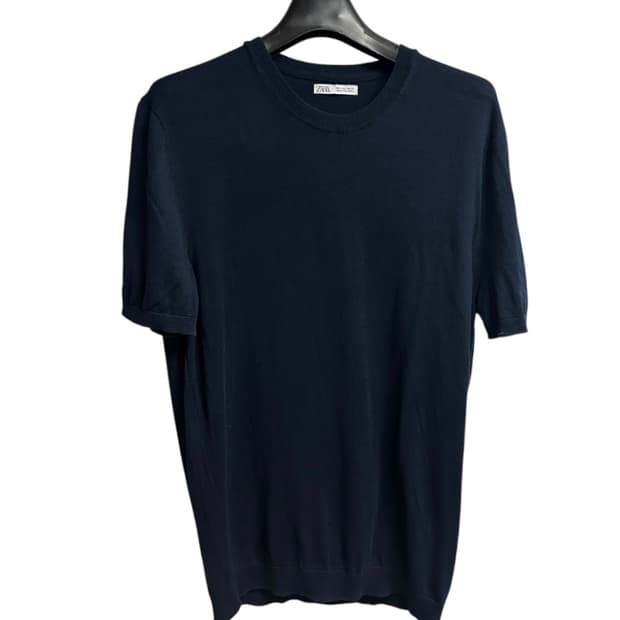 자라(zara) 레귤러핏 네이비 코튼 반팔 니트 L size