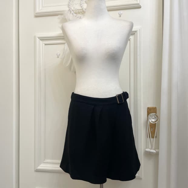 black wool belt point pleats pants