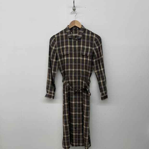 닥스 브라운 체크 롱 셔츠 원피스 여/S