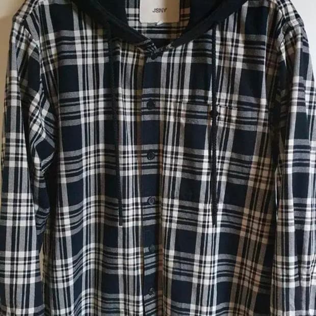 질스튜어트 뉴욕 /구스다운 후드 체크 셔츠 105사이즈