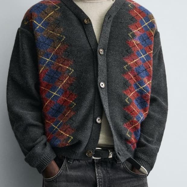 [S] 자라 다이아몬드 자카드 가디건 니트 스웨터 0048/320/801