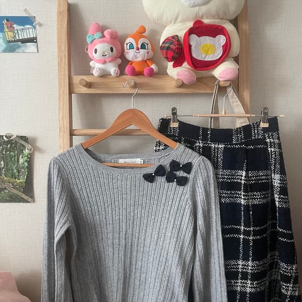 모리걸 빈티지 그레이 리본니트 set🩶🎀