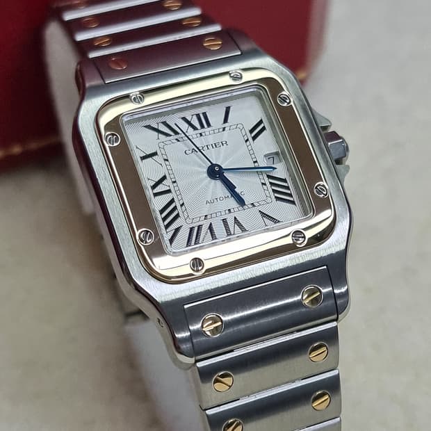 까르띠에 산토스 갈베 18K 콤비 L 기요셰판 오토메틱 시계 05~06년