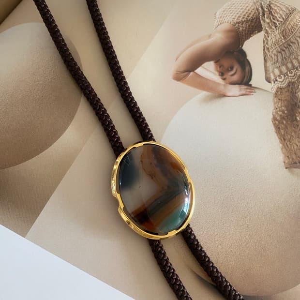 빈티지 아게이트 볼로타이 목걸이