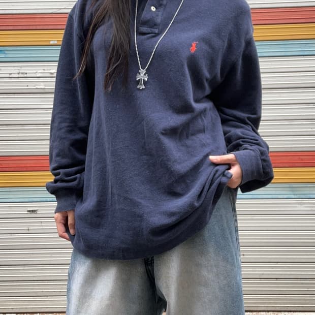 90s POLO 네이비 레드포니 pk카라 롱슬리브
