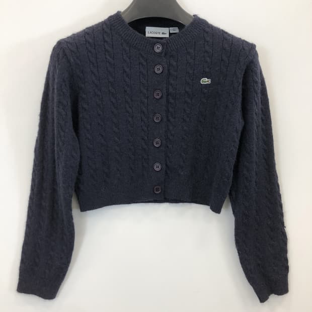 라코스테 케이블 패치로고 울 크롭가디건 M
