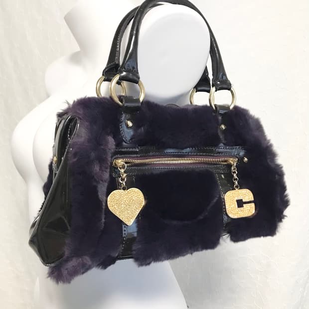 빈티지 lovcat 러브캣 갸루 큐빅 챰 퍼 토트백 가방