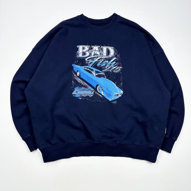 VTG 빈티지 프린팅 오버핏 레이싱 맨투맨 네이비 2XL
