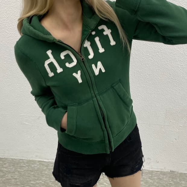아베크롬비 센터로고 딥그린 후드집업 L
