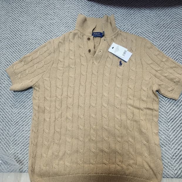 폴로랄프로렌 케이블 카라 반팔 니트m 카멜멜란지