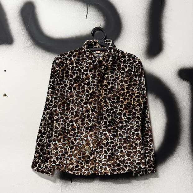VTG 빈티지 레오파드 패턴 벨벳 셔츠 탑