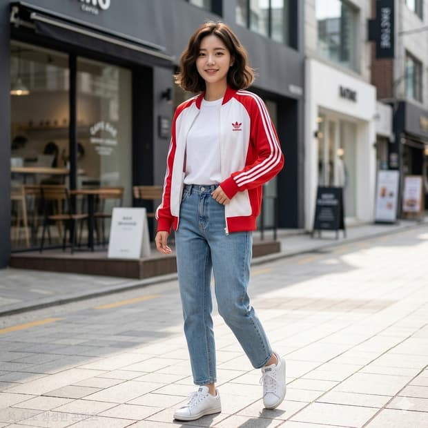 아디다스 삼선 레드 화이트 트랙탑
