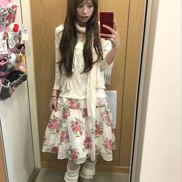 화이트 페어리 플라워 핑크 데일리 소녀 코디세트