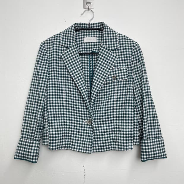발렌시아 VALENCIA 딥그린 깅엄체크 크롭 자켓 55
