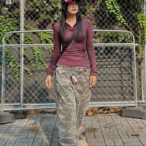 스컬프터 Stripe Hoodie Tee Burgundy -  S