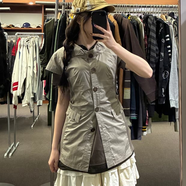 42)Japanese vintage 여성 트렌치 반팔 원피스