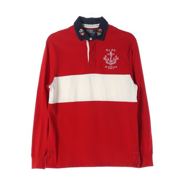 폴로 랄프로렌 커스텀핏 앵커 자수 배색 럭비티 M