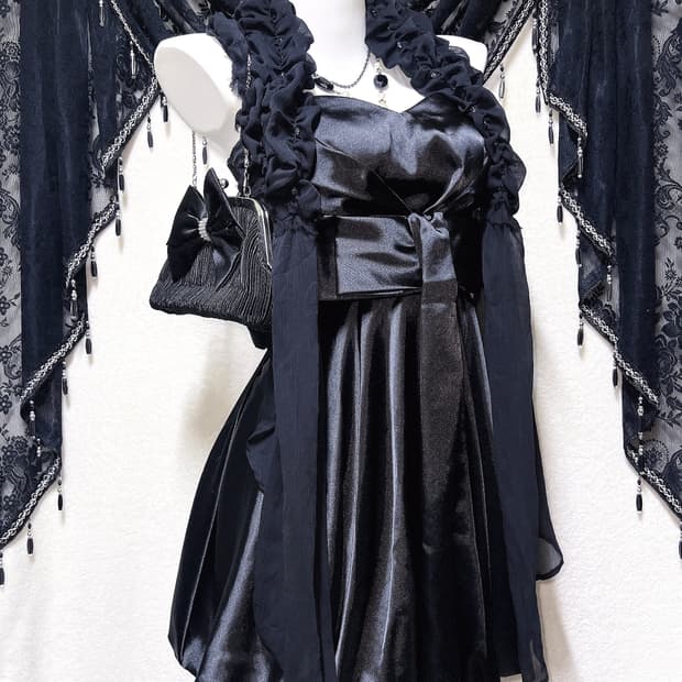 로맨틱고딕 고스로리 히메갸루 블랙 리본 미니드레스 원피스 벌룬 핀터 미사