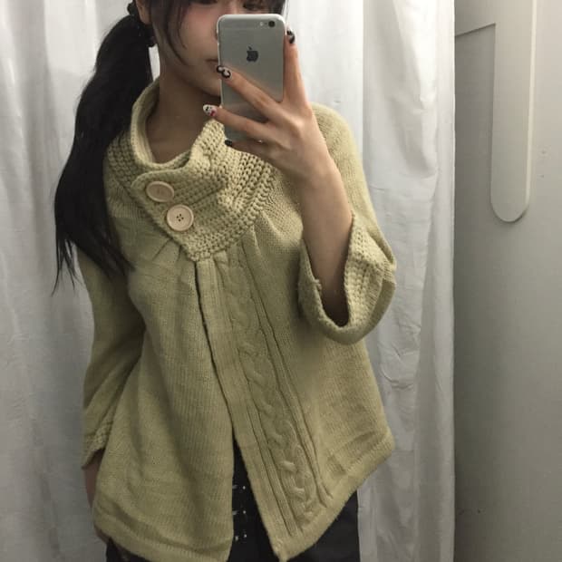 JPN Vintage 하구미 모리걸 베이지 하이넥 니트 자켓