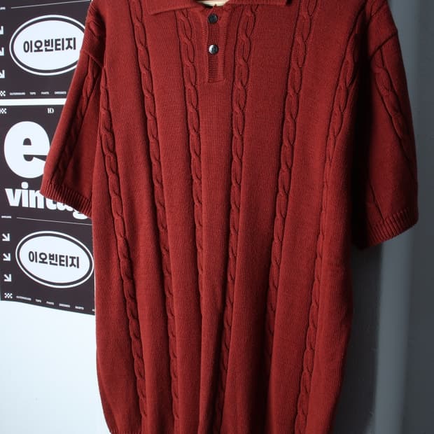 (M-XL) 엑스톤즈 반팔 카라 티셔츠 니트 케이블 꽈배기-H36501
