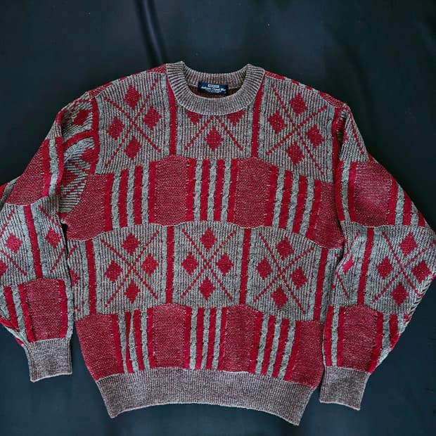 재팬 빈티지 레드 패턴 니트