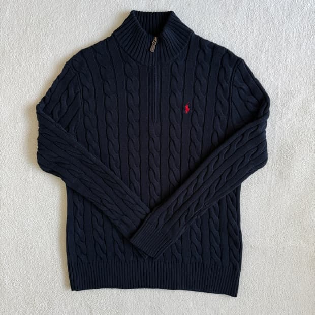 폴로랄프로렌 꽈배기 하프집업 니트 네이비