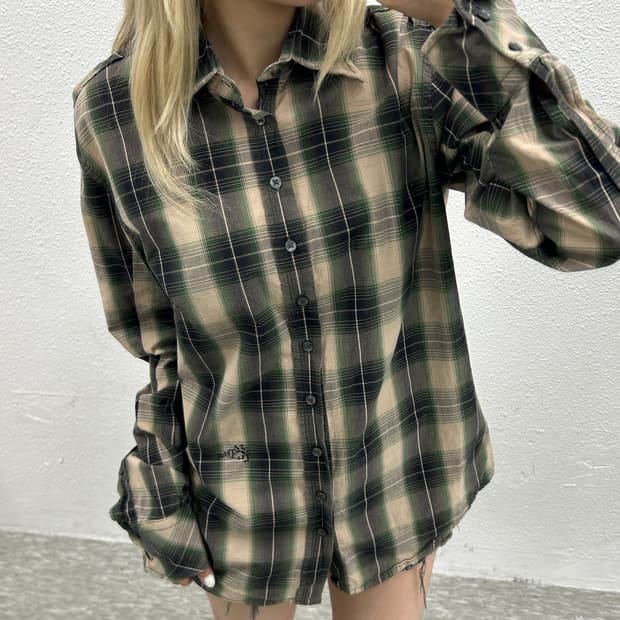 디젤 00's 딥그린 빈티지 체크 셔츠