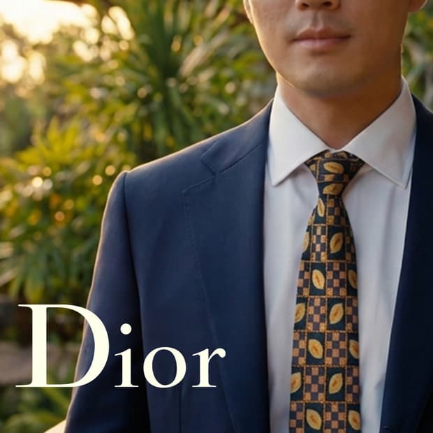 크리스찬 디올 네이비 기하 패턴 넥타이 9.3cm B등급 A19713