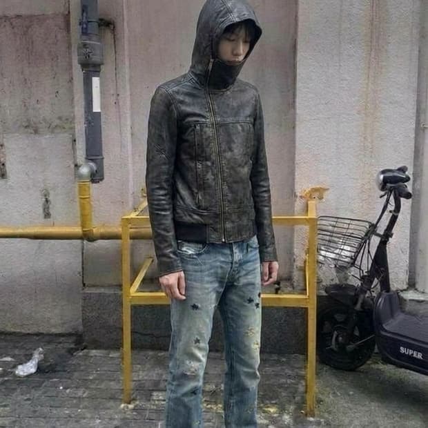 헬무트랭 00ss 아카이브 닌자 후드 사선 집업 램스킨자켓