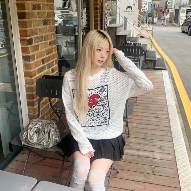 히스테릭글래머 퍽베어 그물 니트