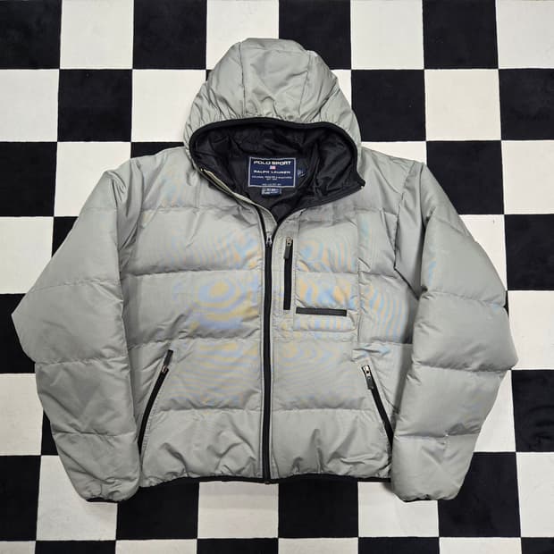 L 폴로스포츠 90s 후드 오리털 다운 자켓 메탈릭그레이