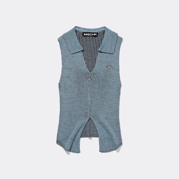 미스치프 니트 집업 하늘색 S