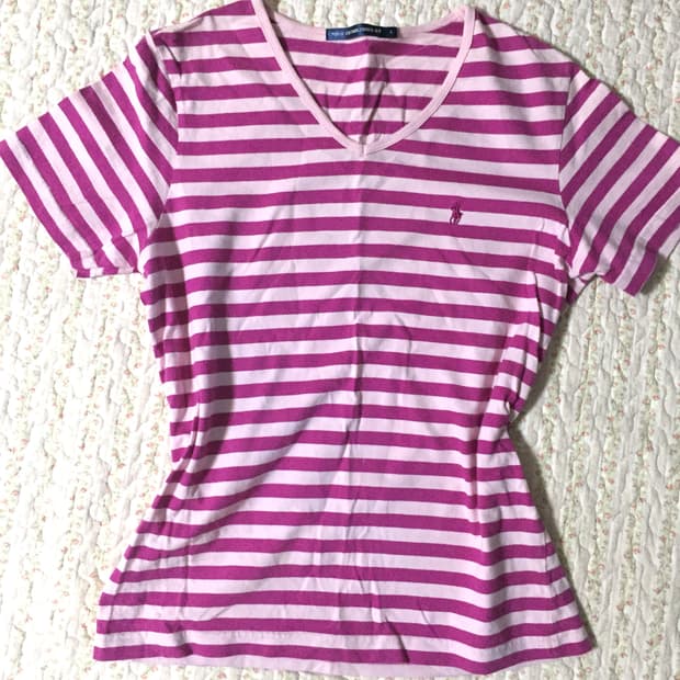 Polo pink stripe short sleeve