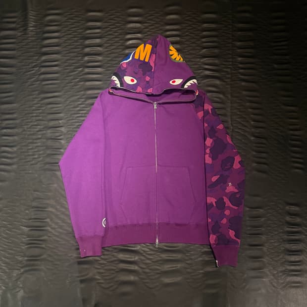 베이프  샤크후드 집업 퍼플