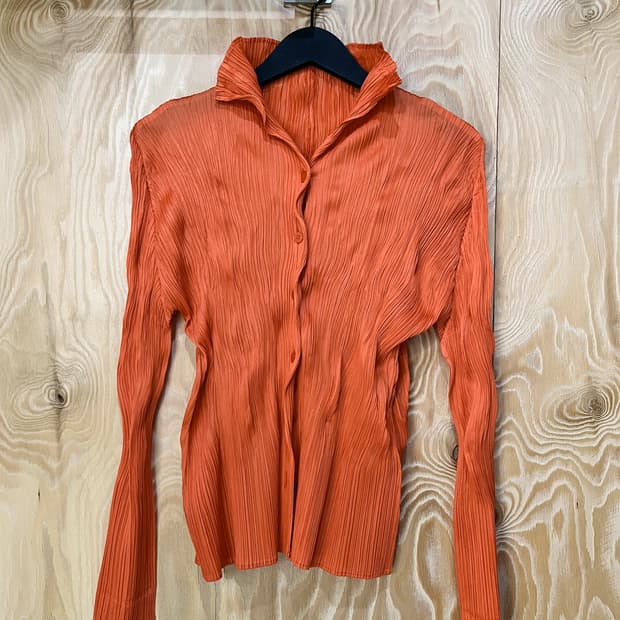 플리츠 플리즈 오렌지 플리츠 가디건