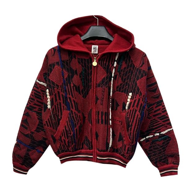 90s MB LINE 에스닉 케이블 니트 후드 집업 95