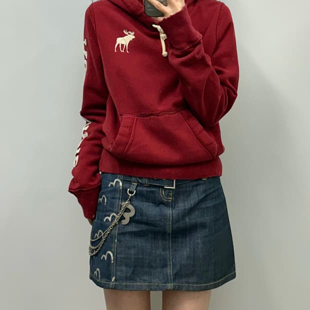 아베크롬비 y2K 와투케 버건디 헤비코튼 후드티