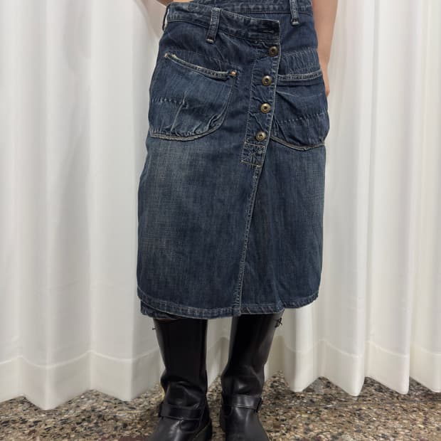antgauge denim button midi skirt