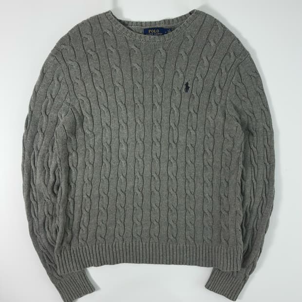 Polo  폴로 랄프로렌 자수 코튼 그레이 꽈배기 니트 
