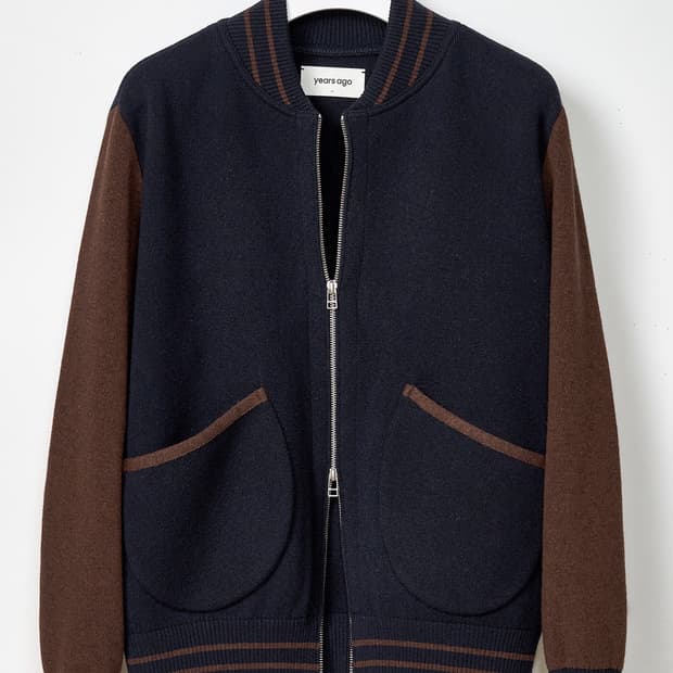 이얼즈어고 메리노 울 니트 바시티 자켓 네이비 M 사이즈