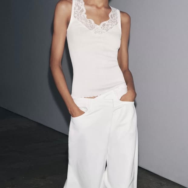 ZARA 자라 레이스 리브드 티셔츠, 자라 레이스 나시