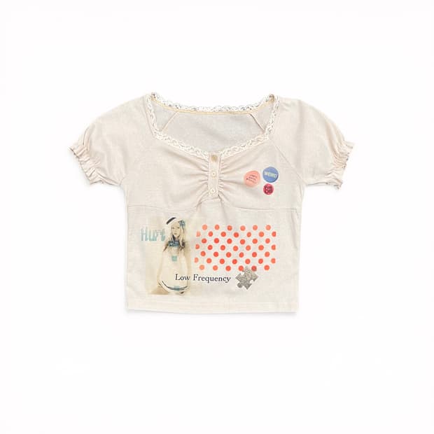 키치 아카이빙 프린팅 크롭 탑