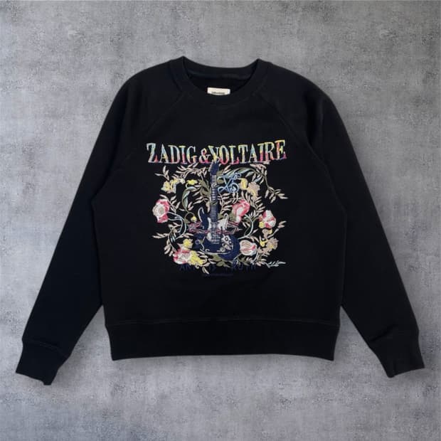 쟈딕앤볼테르 Zadig&Voltaire 블랙 기타 자수 로고 맨투맨 XS