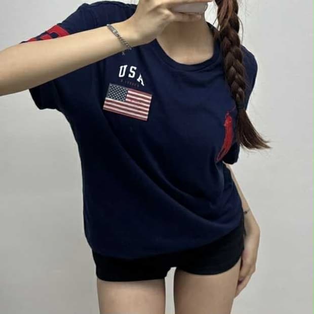 폴로 랄프로렌 USA 미국 국대 성조기 네이비 반팔 티셔츠(L)