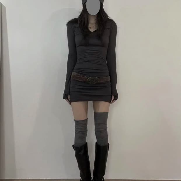 보헤미안서울 HOODED MINI DRESS, CHARCOAL