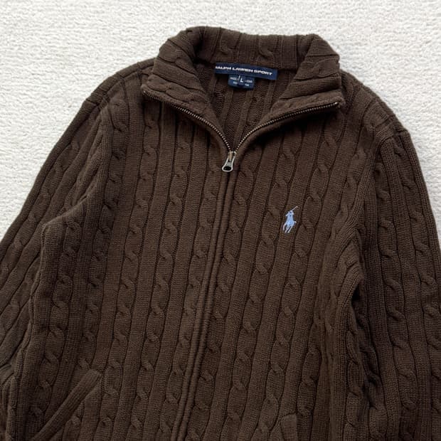 폴로 브라운 케이블 니트 집업