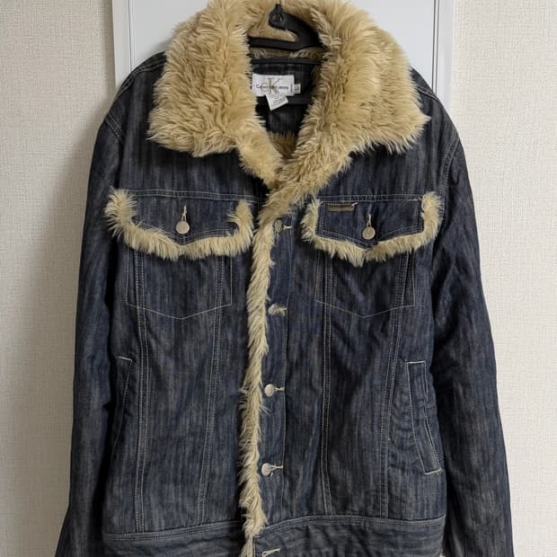 calvin klein vintage 데님 누빔 퍼 청자켓